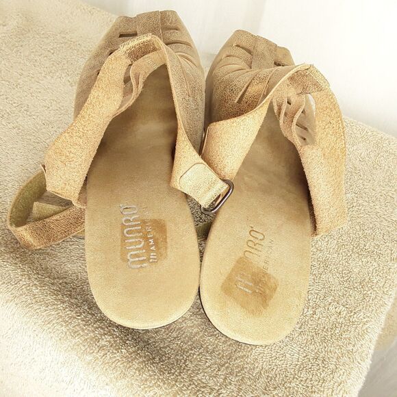 MUNRO Slingback Sandals sz 9W, Abby, Metallic/Gold Leather, Peep Toe Heels Shoes - Picture 7 of 12